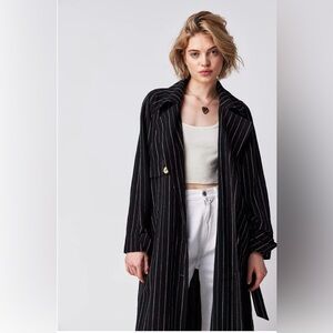 Free People We The Free Melia Mac Pinstripe Trench Coat Navy & White NWT